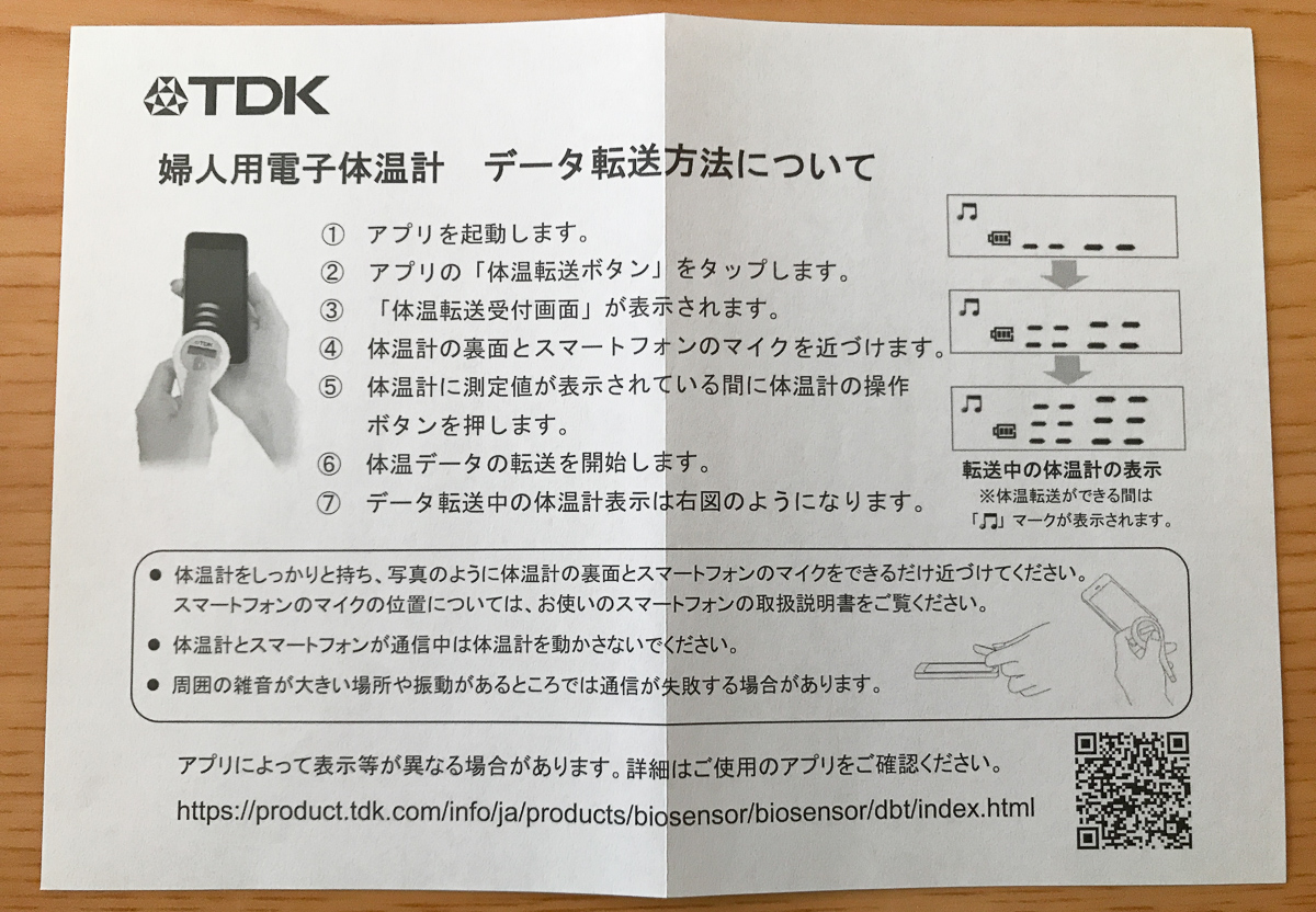 TDK婦人用電子体温計のデータ転送についての説明書